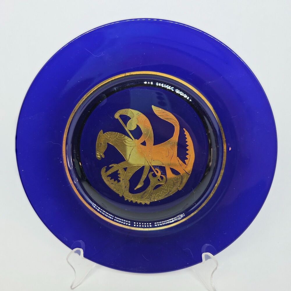 Kosta Moda Sweden Vintage Cobalt Blue Annual Plate St. George And Dragon c. 1972